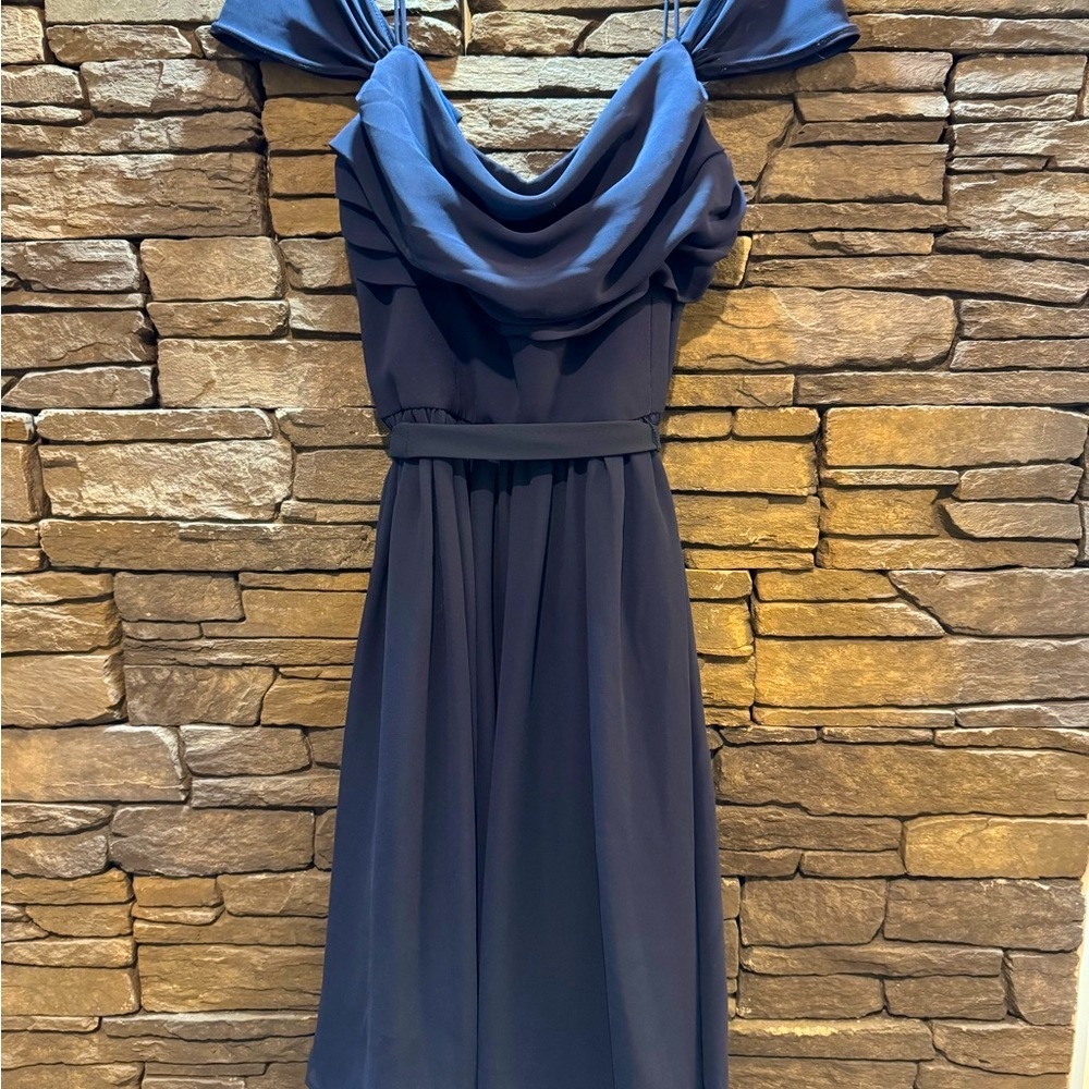 Vera Wang Blue Sleeveless Cowl Neck Midi Dress